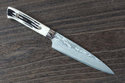 CS209 Japanese Petty knife Saji - VG10 Black Damascus 145mm (deer horn handle)
